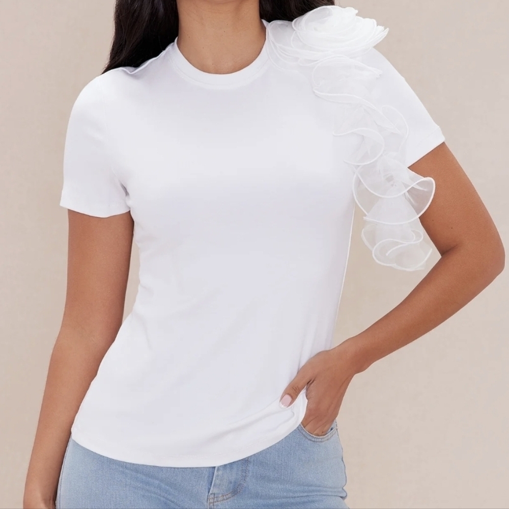 Fashion Nova White Ruffle Accent Tee